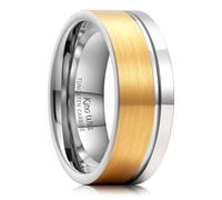 King Will Bague Homme Tungstène 8mm - Alliance Argent et Or avec Rainure Centrale, Finition Brossée, Coupe Canule, Confortable 67.2 (21.4)