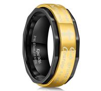 King Will Bague rotative en acier inoxydable de 8 mm - Noir et doré - Croix religieuse - Prière de sérénité - Bague rotative pour soulager l'anxiété - Pour homme et femme - X 1/2 (12)