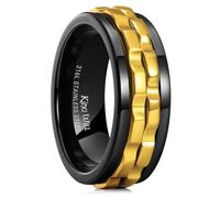 King Will Bague spinner en acier inoxydable pour hommes noir-or, Bague fidget à 2 rouages en or, bague anti-stress en acier inoxydable pour hommes et femmes 67.2 (21.4)