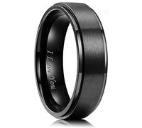 King Will Basic Bague en acier inoxydable plaqué noir mat et bord biseauté poli avec gravure au laser I Love You 8 mm, V 1/2(64.64mm), Acier inoxydable, Aucune pierre précieuse