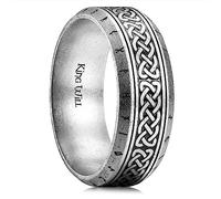 King Will Edelstahl Ehering für Männer - 8mm Silberplattierter Ehering mit keltischem Knoten in der Mitte und nordischer Wikinger-Rune an beiden Rändern für den täglichen Gebrauch 69.7 (22.2)