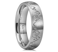 King Will Edelstahl Herrenring Ehering für Männer - 6mm, versilberter Ehering mit gebürstetem Finish, eingelegtes Bergmuster, Edelstahl Herren Ehering für den täglichen Gebrauch 59.4 (18.9)