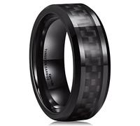 King Will GENTLEMAN Alliance pour homme en carbure de tungstène noir 8 mm avec incrustation en fibre de carbone confortable, V 1/2(64.64mm), Tungstène, Aucune pierre précieuse