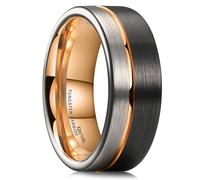 King Will LOOP Bague Homme 8mm Tungstène - Alliance Mariage Rosé avec Lignes Noir et Argent, Finition Brossée Confortable 64.7 (20.6)