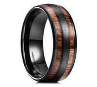 King Will Nature 8 mm Alliance pour homme avec incrustation de bois vert, carbure de tungstène noir, bombée, Taille, 64.7 (20.6), Métal non précieux, Pas de pierre précieuse