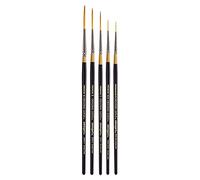 KINGART B-030 Premium Lot de 5 pinceaux pour Artiste Série 9050 Script Liner Poils synthétiques dorés Taklon pour Peinture Acrylique, Huile et Gouache, Manche Court, 5 Tailles : 18/0, 10/0, 1, 2, 4