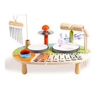 Kingbar Tambour Jouet Bebe, 6 en 1 Ensemble De Batterie Musical Jouet en Bois, Xylophone Carillons éoliens Musicaux Percussion Table, Jeux Montessori pour Garçons Et Fille, B