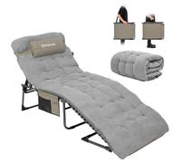 KingCamp Bain de Soleil avec 5 cm Matela Coton 180kg, 5 Positions Réglable | Chaise Longue Pliante Inclinable, Oreiller & Poche, Lit de Camping Pliant Transat de Relaxation, Jardin Plage Camping Piscine