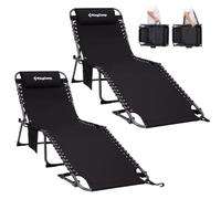 KingCamp Bain de Soleil Pliant 5 Positions Réglable 180kg, Lot de 2, Noir | Chaise Longue Inclinable Pliable pour Jardin, Anti-Pincement Appuie-Tête Poche, Transat de Relaxation Pliant, Plage Camping