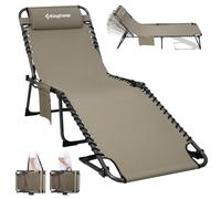 KingCamp Bain de Soleil Pliant 5 Positions Réglable Jusqu'à 180 kg, Beige | Chaise Longue Inclinable Pliable pour Jardin, Anti-Pincement Appuie-Tête Poche, Transat de Relaxation Pliant, Plage Camping