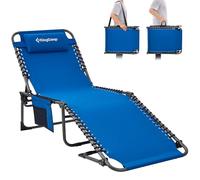 KingCamp Bain de Soleil Pliants 5 Positions Réglable,Chaise Longue inclinable Pliable,Lit de Camping Pliant avec Oreiller Poche Charge Max 180kg Transat de Relaxation pour Plage Jardin Camping Voyage