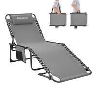 KingCamp Bain de Soleil Pliants 5 Positions Réglable,Chaise Longue inclinable Pliable,Lit de Camping Pliant avec Oreiller Poche Charge Max 180kg Transat de Relaxation pour Plage Jardin Camping Voyage