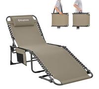 KingCamp Bain de Soleil Pliants 5 Positions Réglable,Chaise Longue inclinable Pliable,Lit de Camping Pliant avec Oreiller Poche Charge Max 180kg Transat de Relaxation pour Plage Jardin Camping Voyage