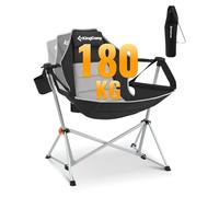 KingCamp Chaise de Camping à Bascule Pliable avec Dossier Réglable Noir | Jusqu'à 180 kg, Dossier Inclinable 90-130°, Cadre en Aluminium, Appui-Tête, Porte-Gobelet pour Camping, Jardin et Balcon