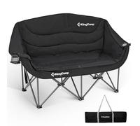 KingCamp Chaise de camping double - Canapé de camping surdimensionné - Chaise d'extérieur robuste avec porte-gobelet - Support pour verre à vin - 295 kg - Noir