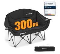 KingCamp Chaise de Camping Pliante pour 2 Personnes, Charge Max 300 kg, Fauteuil de Canapé Pliable 2 Places Confortable, XXL Double Chaise Canapé Rembourré pour Camping Plage Jardin, Noir