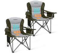 KingCamp Chaise de camping pliante surdimensionnée, très résistante 204 kg avec soutien lombaire, siège rembourré avec porte-gobelet et sac isotherme, idéale pour le camping, la pêche, les événements