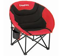 KingCamp Chaise de camping surdimensionnée rembourrée en forme de lune, chaise de camping pliante avec porte-gobelet, sac de rangement, sac de transport pour le camping, la randonnée, la pêche, le sport, noir et rouge