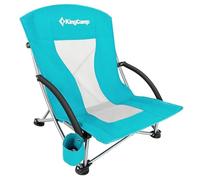 KingCamp Chaise de Plage Basse Pliante Capacité 180kg Stabilité à Double Support Vertical, Siège Extra Large et Dossier en Tissu Respirant, Siège Portable pour Camping, Pique-Nique, Festival Cyan