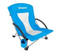 KingCamp Chaise de Plage Basse Pliante Capacité 180kg Stabilité à Double Support Vertical, Siège Extra Large et Dossier en Tissu Respirant, Siège Portable pour Camping, Pique-Nique, Festival Bleu