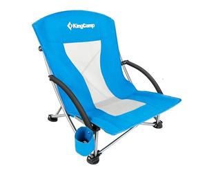 KingCamp Chaise de Plage Basse Pliante Capacité 180kg Stabilité à Double Support Vertical, Siège Extra Large et Dossier en Tissu Respirant, Siège Portable pour Camping, Pique-Nique, Festival Bleu