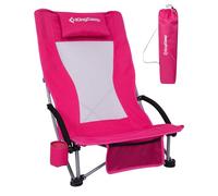 KingCamp Chaise de Plage Basse Pliante Légère Capacité 180kg Chaise de Pique-Nique avec Stabilité à Double Tube Chaise Portable pour Concert avec Siège Large et Poche de Rangement Rouge Rose