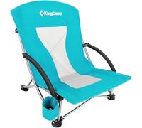 KingCamp Chaise de Plage Basse Pliante Renforcée 180 kg Cyan | Chaise de Camping avec Dossier Respirant, Siège Large, Porte-Gobelet et Sac de Transport pour Plage, Camping et Outdoor
