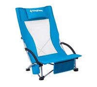KingCamp Chaise de Plage Pliante Cadre Renforcé 180 kg Bleu | Chaise de Camping avec Appui-Tête, Dossier en Maille, Porte-Gobelet et Poche de Rangement pour Plage, Camping, Festival