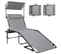 KingCamp Chaise longue pliante rembourrée surdimensionnée pour extérieur, terrasse, plage, pelouse, bain de soleil, bronzage, piscine, chaises inclinables réglables avec oreiller et auvent, gris