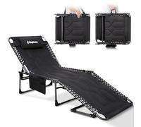 KingCamp Chaise longue pliante rembourrée surdimensionnée pour extérieur, terrasse, plage, pelouse, bain de soleil, bronzage, piscine, chaises inclinables réglables avec oreiller, noir
