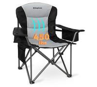 KingCamp Chaise pliante surdimensionnée de camping, très résistante de 204 kg avec soutien lombaire, chaise d'extérieur rembourrée avec porte-gobelet, chaise de camping avec sac isotherme pour le