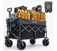 KingCamp Chariot de Plage Pliable 200L Charge 180kg Pneus Larges 7in Noir