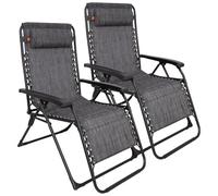 KingCamp Lot de 2 Chaise Longue Gravité Zéro Inclinable jusqu'à 180 kg, Fauteuil Relax avec Appui-tête, Transat Longue de Jardin Réglable en Textilène et Acier, pour Terrasse Piscine Camping Jardin