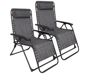 KingCamp Lot de 2 Chaise Longue Gravité Zéro Inclinable jusqu'à 180 kg, Fauteuil Relax avec Appui-tête, Transat Longue de Jardin Réglable en Textilène et Acier, pour Terrasse Piscine Camping Jardin