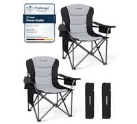 KingCamp Lot de 2 Chaise Pliante Camping pour Adultes, Haut de 205 kg, Chaise de Camping Pliable avec Réglable Soutien Lombaire & Sac Isotherme & Accoudoirs, Dossier Haut Chaises pour Jardin, Noir