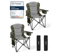 KingCamp Lot de 2 Chaise Pliante Camping pour Adultes, Haut de 205 kg, Chaise de Camping Pliable avec Réglable Soutien Lombaire & Sac Isotherme & Accoudoirs, Dossier Haut Chaises pour Jardin, Vert