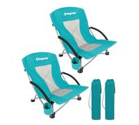 KingCamp Lot de 2 chaises de Plage Basses Pliables et légères - Charge maximale : 180 kg - avec Dossier en Maille - avec Porte-gobelet - Légères - Cyan