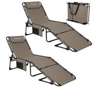KingCamp Lot de 2 chaises longues pour plage extérieure avec trou pour le visage, bain de soleil, terrasse, terrasse, 5 positions, réglable, portable, robuste, inclinable avec oreiller, beige