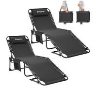 KingCamp Lot de 2 Longue Bain de Soleil Pliants, Chaise de Jardin Pliable, Lit de Camping Pliant avec Oreiller et Poche Charge Max 180kg Transat Pliable pour Plage Jardin Camping Voyage 190x59x34cm