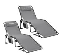 KingCamp Lot de 2 Longue Bain de Soleil Pliants, Chaise de Jardin Pliable, Lit de Camping Pliant avec Oreiller et Poche Charge Max 180kg Transat Pliable pour Plage Jardin Camping Voyage 190x59x34cm