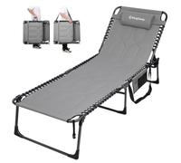 KingCamp Rembourré Bain de Soleil Pliant 5 Positions Réglable 200kg, Gris | Oversized Chaise Longue Inclinable Pliable pour Jardin, Anti-Pincement Appuie-Tête Poche, Transat pour Patio Plage 200x68 cm