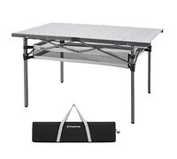 KingCamp Rouleau de table compact en aluminium pour 4 à 6 personnes - Stable avec pieds réglables - Sac de transport - Pour pique-nique, camping - Noir/argenté - 140 x 60 cm