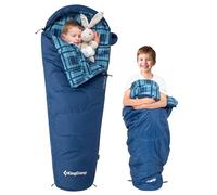 KingCamp Sac de Couchage Enfant en Flanelle de Coton, Chaud et Confortable pour Enfants de 6 à 10 Ans (jusqu'à 100-145 cm), Article de Camping pour Voyages(à Carreaux Bleus)
