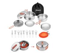 KingCamp Set de Cuisine Camping, INOX Popote Camping Multifonction Robuste | Kit Cuisine Camping Ultraléger avec Couverts Pliables, Design Empilable, Idéal pour Camping, Randonnée, Pique-Nique et Pêche