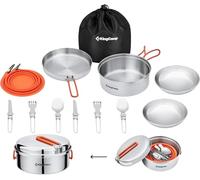 KingCamp Set de Cuisine Camping, INOX Popote Camping Multifonction Robuste | Kit Cuisine Camping Ultraléger avec Couverts Pliables, Design Empilable, Idéal pour Camping, Randonnée, Pique-Nique et Pêche