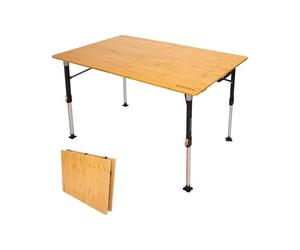 KingCamp Table de Camping Bambou 120x80 cm Table Pliante Hauteur Réglable 42~70 cm pour 2 à 8 Personnes Table de Camping Pliable 2 Foiss, Montage par Glissière Capable de Supporter Jusqu'à 80 kg