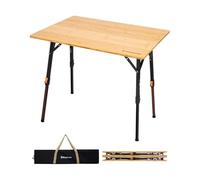 KingCamp Table de Camping Bambou 80x60 cm Table Pliante Hauteur Réglable 42~70 cm pour 2 à 4 Personnes Table de Campage Pliable 4 Foiss Capable de Supporter Jusqu'à 80 kg