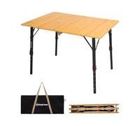 KingCamp Table de camping en bambou - 100 x 70 cm - Hauteur réglable : 42 à 70 cm - Pour 2 à 6 personnes - 4 plis - Table de camping pliable - Charge maximale : 80 kg