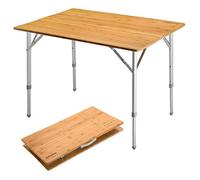 KingCamp Table de Camping en Bambou 100x72 cm - Table Pliante, Hauteur réglable (48/57 / 70 cm), pour 2-6 Personnes, Pliage 2 Fois, Charge maximale de 80 kg