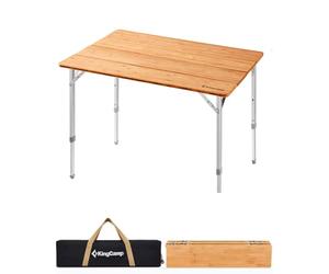 KingCamp Table de Camping en Bambou 65x50 cm - Table Pliante, Hauteur réglable (45/52 / 65 cm), pour 2-4 Personnes, Pliage 4 Fois, Charge maximale de 80 kg